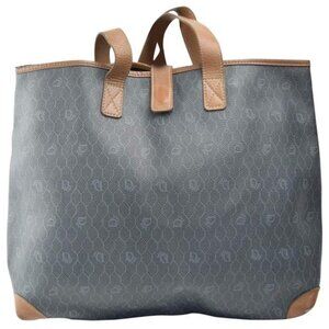 Dior Vintage XL Tote Brown Honeycomb Print On Greyish Green Coated Canvas